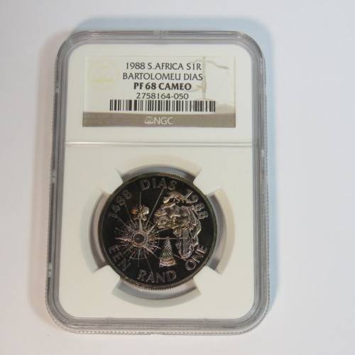 1988 RSA Dias rand with purple toning graded PF68 cameo by NCG - A top coin - Joint POP 1