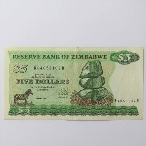 Zimbabwe Harare 1994 5 Dollars banknote - Some folds and creases
