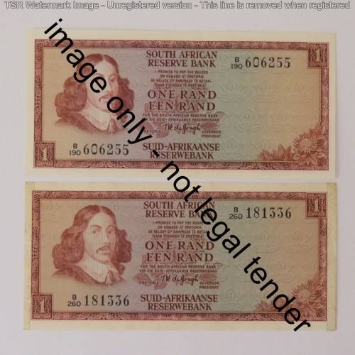 TW de Jongh 2nd issue pair of uncirculated R1 notes