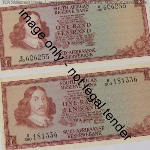 TW de Jongh 2nd issue pair of uncirculated R1 notes