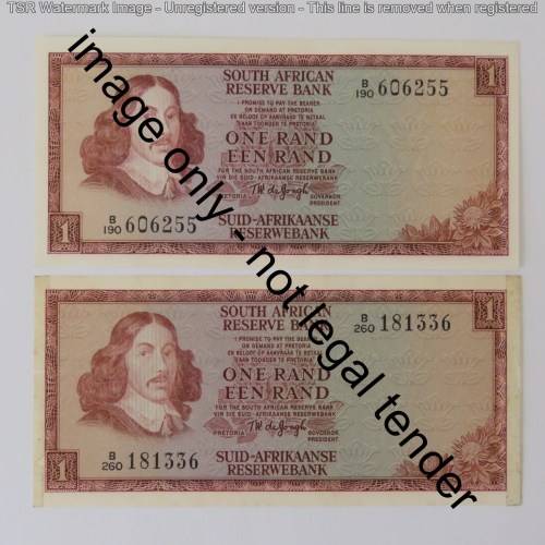 TW de Jongh 2nd issue pair of uncirculated R1 notes