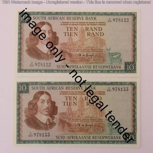 TW de Jongh 3rd issue R10 banknotes - Ending on 00, 11, 22, 33, 44, 55, 66, 77, 88, 99