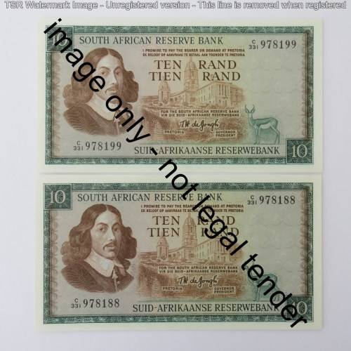 TW de Jongh 3rd issue R10 banknotes - Ending on 00, 11, 22, 33, 44, 55, 66, 77, 88, 99