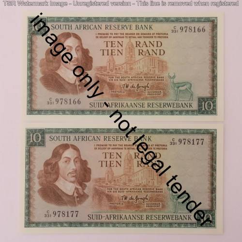 TW de Jongh 3rd issue R10 banknotes - Ending on 00, 11, 22, 33, 44, 55, 66, 77, 88, 99