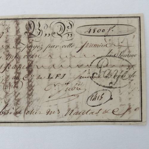 1805 French Napoleonic Bill of Exchange - 4800 Francs