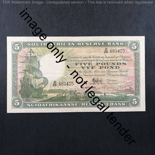 MH de Kock First Issue 5 Pounds - 6 April 1946 EF+ Some folds - 2 Scuff marks