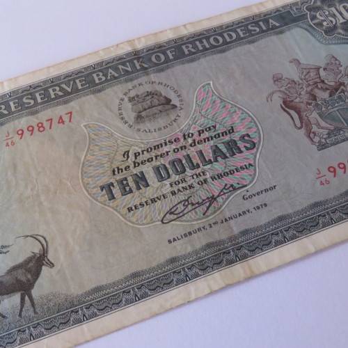 Reserve Bank of Rhodesia Ten Dollars 2 January 1979 VF+