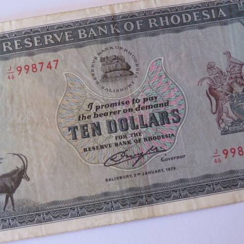 Reserve Bank of Rhodesia Ten Dollars 2 January 1979 VF+