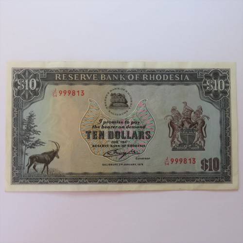 Reserve Bank of Rhodesia Ten Dollars 2 January 1979