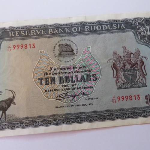 Reserve Bank of Rhodesia Ten Dollars 2 January 1979