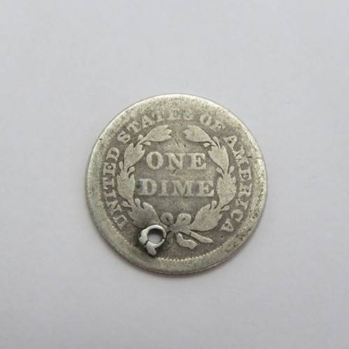 1843 USA Seated Liberty dime well used and holed - Scarce