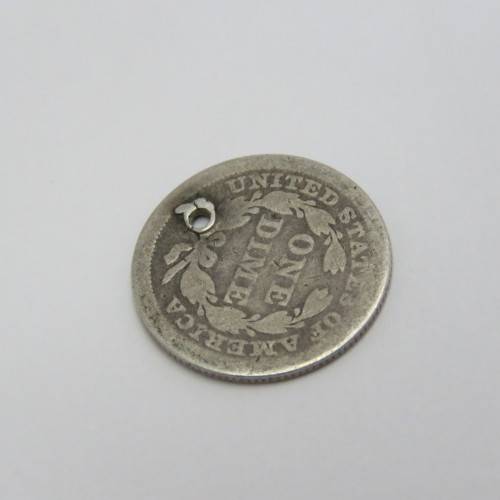 1843 USA Seated Liberty dime well used and holed - Scarce
