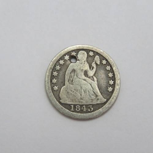 1843 USA Seated Liberty dime well used and holed - Scarce
