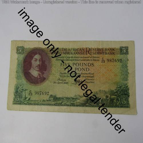 South Africa MH de Kock 1952 second issue Five Pounds C23