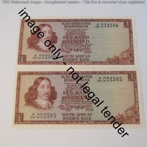 TW de Jongh 3rd issue lot of 5 uncirculated R1 notes with consecutive numbers - 1975