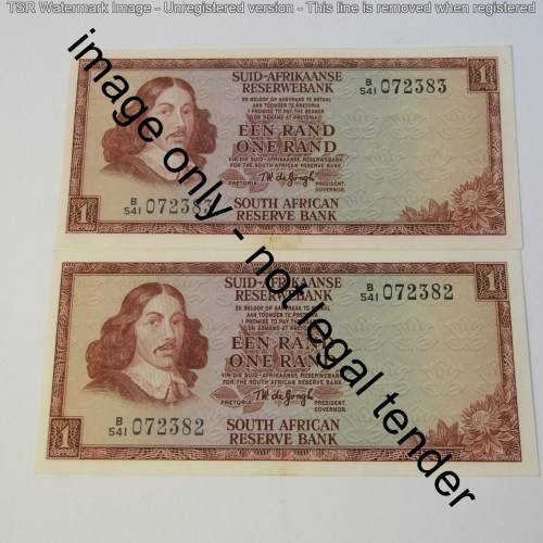 TW de Jongh 3rd issue lot of 5 uncirculated R1 notes with consecutive numbers - 1975