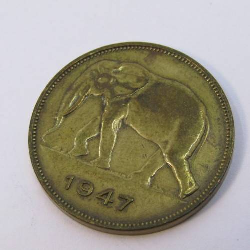 1947 Belgium Congo 5 Franc with cracked die through head of elephant - XF