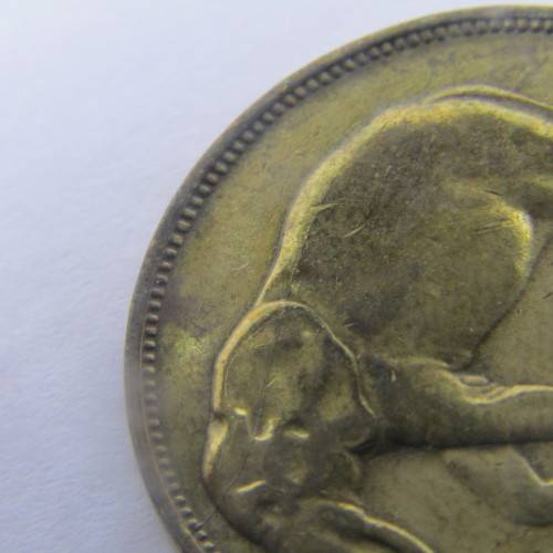 1947 Belgium Congo 5 Franc with cracked die through head of elephant - XF