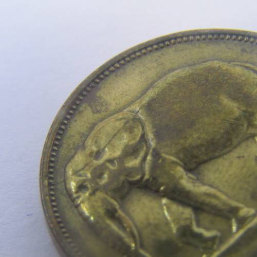 1947 Belgium Congo 5 Franc with cracked die through head of elephant - XF