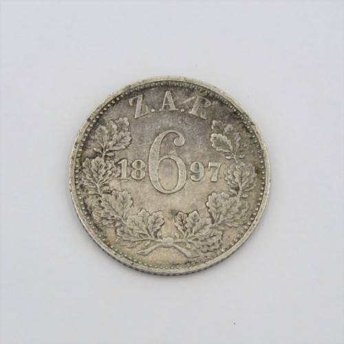 1897 ZAR Paul Kruger 1897 6d VF sixpence scratched