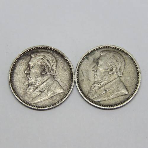 1896 and 1897 ZAR Paul Kruger 6d coins sixpences very well used