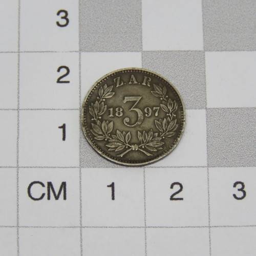 1897 ZAR Paul Kruger 3d VF+ rim damage tickey