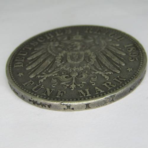 1895 D German States Bavaria 5 Mark - crown coin size - VF+/aXF
