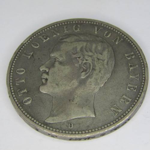 1895 D German States Bavaria 5 Mark - crown coin size - VF+/aXF
