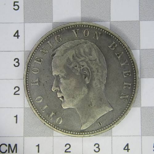 1895 D German States Bavaria 5 Mark - crown coin size - VF+/aXF