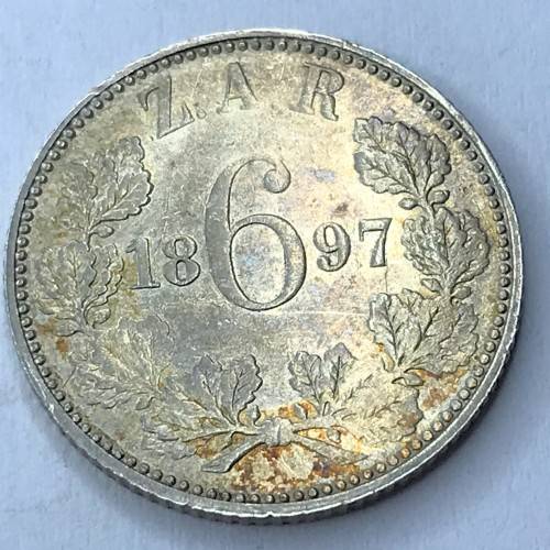 1897 ZAR Kruger 6d - Light scratch obverse - AA