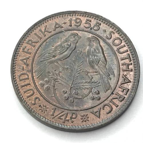 1955 SA Union Farthing - AU - cracked die