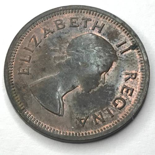 1955 SA Union Farthing - AU - cracked die