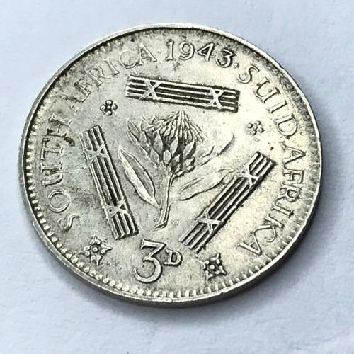 1943 SA Union tickey VF+ - Totally misaligned 43 - Some petals on right of protea missing