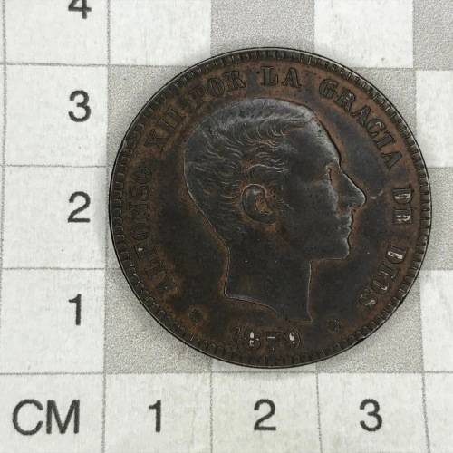 1879 Spain Diez Centimos in AU condition - Excellent coin