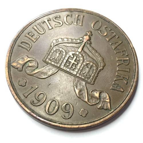 1909 J German East Africa 5 Heller - Large - XF+