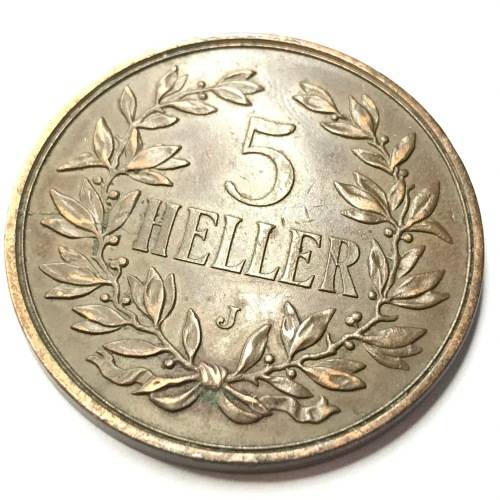 1909 J German East Africa 5 Heller - Large - XF+