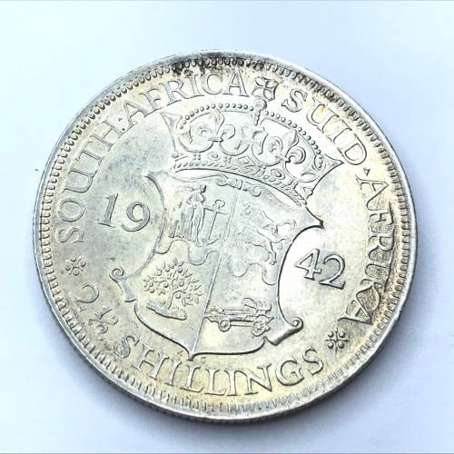 1942 SA Union Half Crown - Full lustre - Light bag marks - AU+