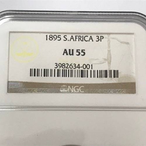 1895 ZAR Kruger 3 pence tickey graded AU 55 by NGC - top quality coin