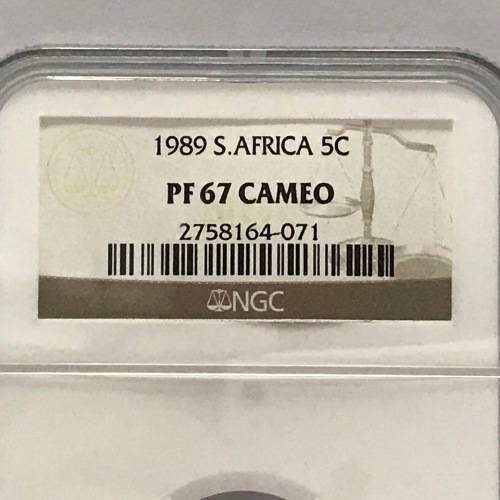 1989 RSA Proof 5cent graded PF67 by NGC - THIS IS POP 1 -Only 58261 minted in total - 35540 in proof