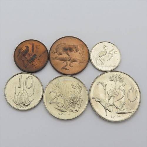1968 South Africa coin set uncirculated 1 cent to 50 cent - Lot of 6 coins