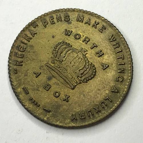 Advertising token Mary Queen of Pens! - `Regina pens`