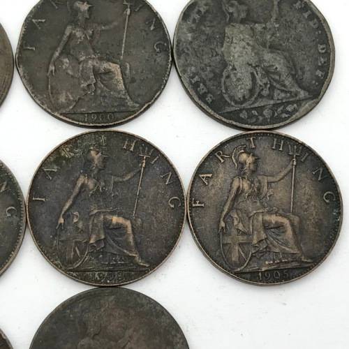 Lot of 14 old British Farthings - each one over 100 years old