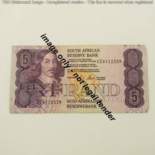 Lot of 5 old CL Stals R5 bank notes - most well used