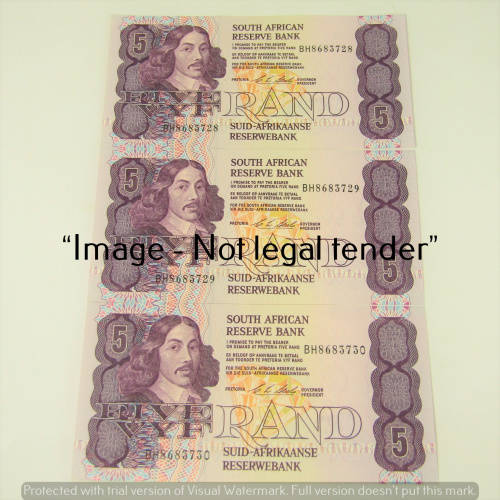 CL Stals 1st Issue R5 bank notes - Lot of 3 uncirculated with consecutive numbers