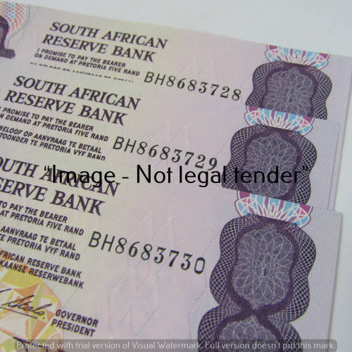 CL Stals 1st Issue R5 bank notes - Lot of 3 uncirculated with consecutive numbers