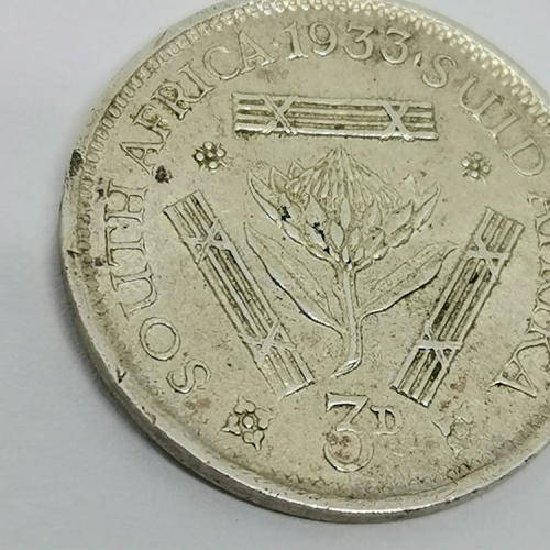 South Africa 1933 tickey 3d EF - high 2nd 3