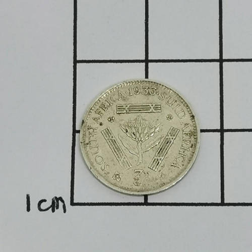 South Africa 1933 tickey 3d EF - high 2nd 3