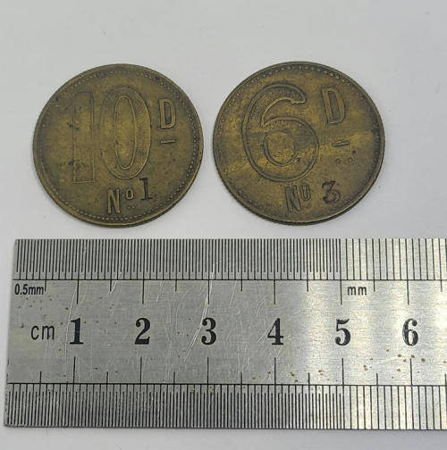 Osborne, Garret and Co barber checks - Tokens - 6d and 10d