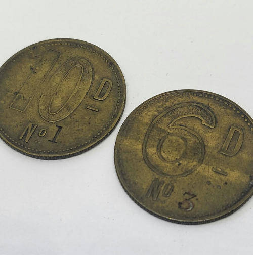 Osborne, Garret and Co barber checks - Tokens - 6d and 10d