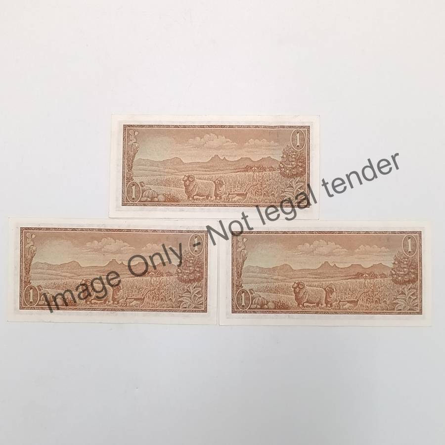 South Africa 3 TW de Jongh First Issue 1972 A640 uncirculated banknotes - paperclip crease